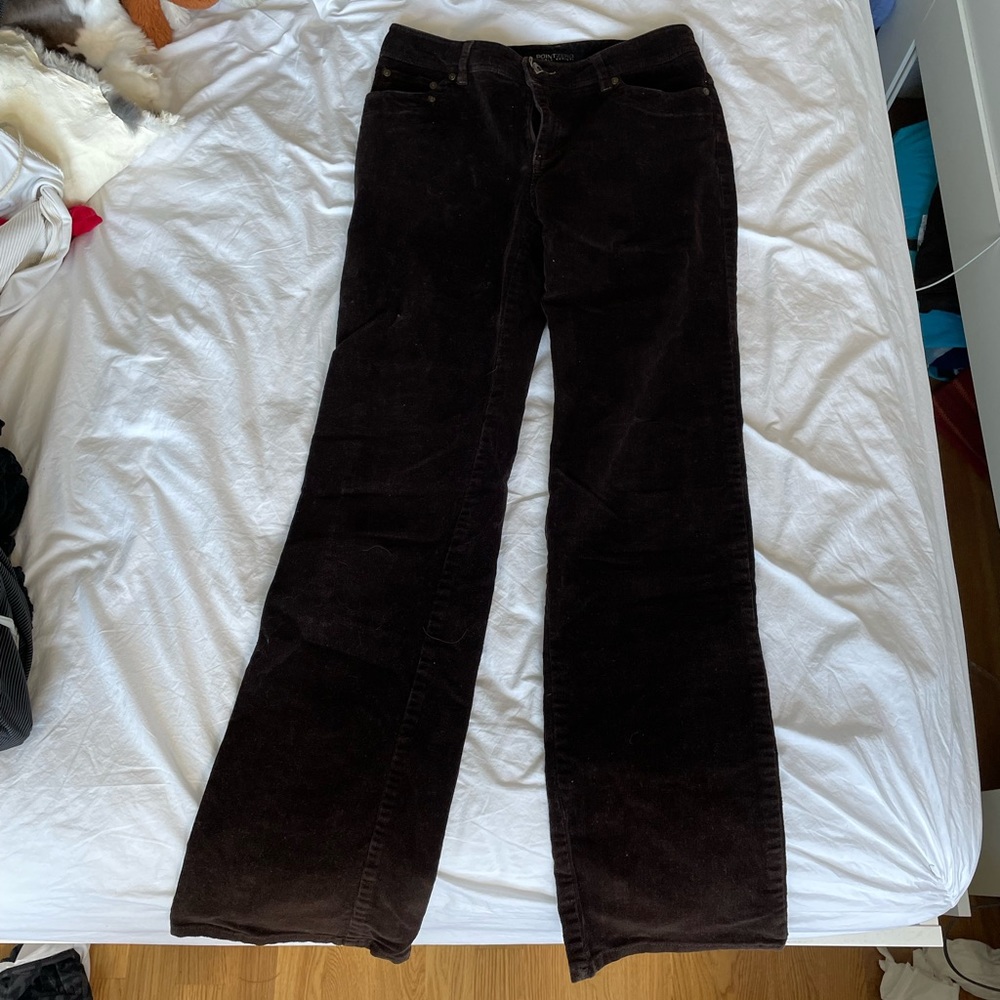 Adorable Y2K cordoroy brown bootcut pants with beautiful design on back pockets.